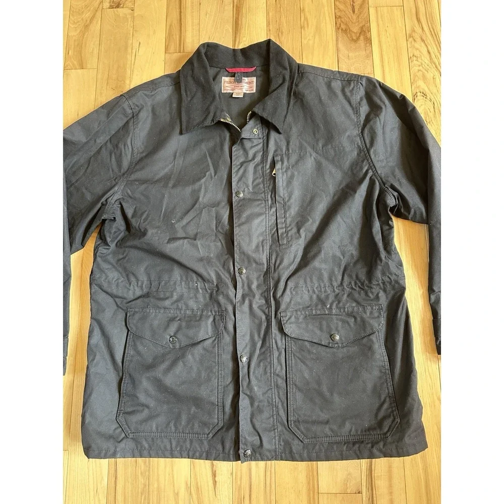 Filson Mile Marker Cover Cloth Waxed Coat XXL Made In USA BLACK EUC